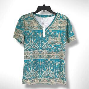 NWT Todolor Short Sleeve V Neck Boho Tunic Loose Fit Blouse, Small (4-6)